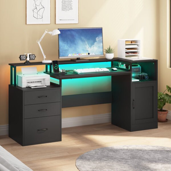 Computer Desk, Corner Home Office Table With Drawer File Cabinet - Image 3
