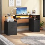 Computer+Desk,+Corner+Home+Office+Table+With+Drawer+File+Cabinet,+Black
