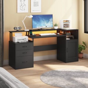 Computer Desk, Corner Home Office Table With Drawer File Cabinet