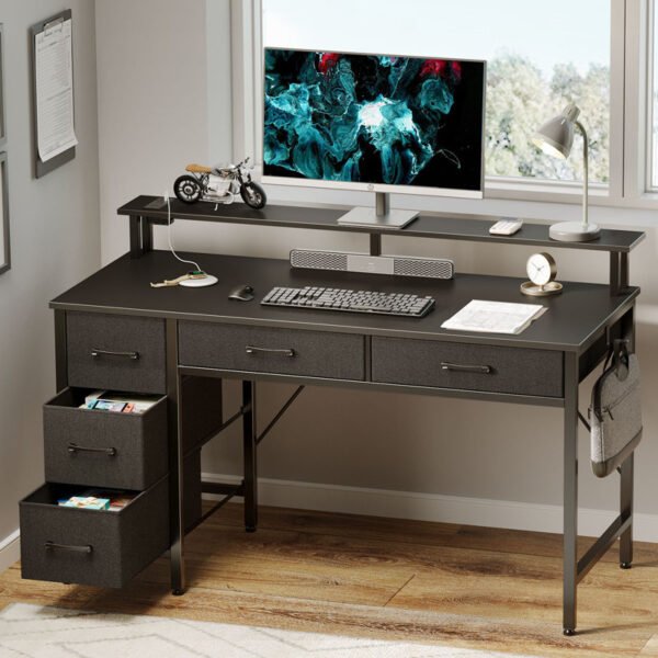 Linze Computer Desk with Drawers and Monitor Shelf - Image 2