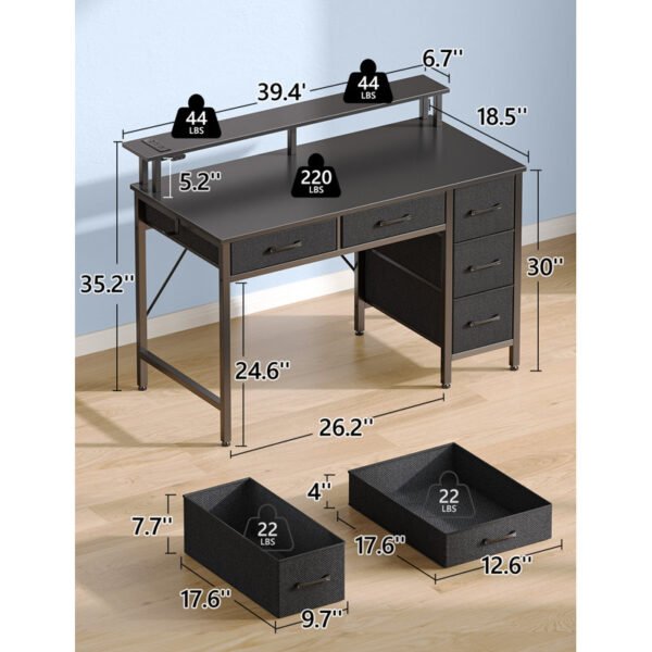 Linze Computer Desk with Drawers and Monitor Shelf - Image 3