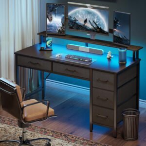 Linze Computer Desk with Drawers and Monitor Shelf