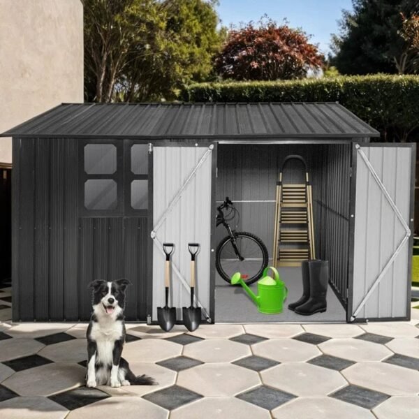 10ft x 8ft Garden Shelter with Window - Outdoor Metal Storage Shed - Image 2