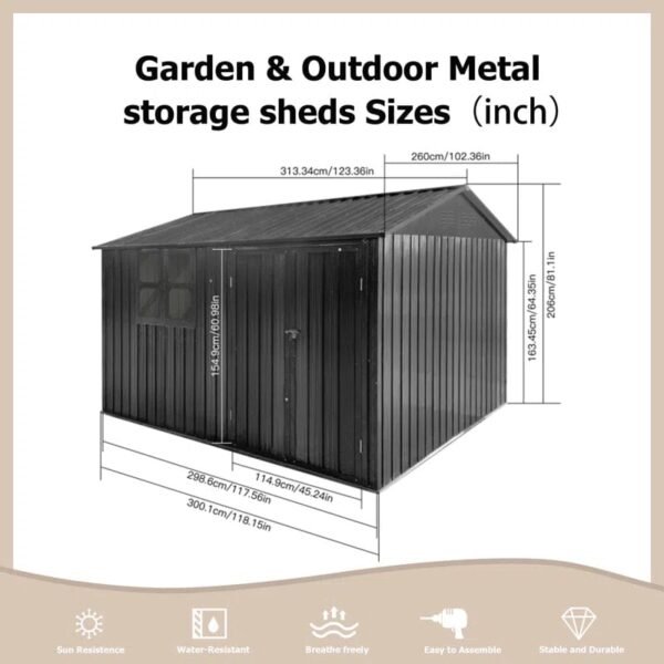 10ft x 8ft Garden Shelter with Window - Outdoor Metal Storage Shed - Image 4