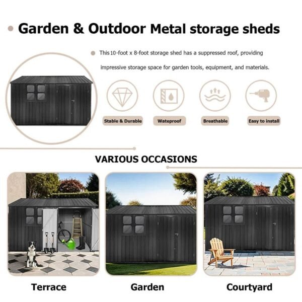 10ft x 8ft Garden Shelter with Window - Outdoor Metal Storage Shed - Image 5
