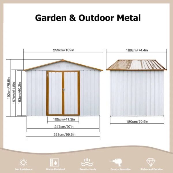 6ftx8ft Metal Outdoor Storage Shed - for Garden Shelter - Image 3