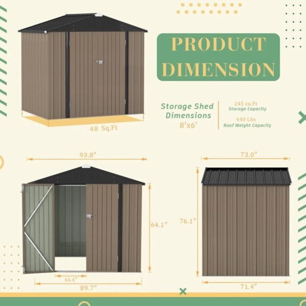 8 ft. W x 6 ft. D Metal Storage Shed - Image 4