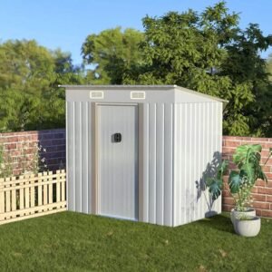 Aoxun 4' X 6' Metal Outdoor Garden Storage Shed Outdoor Tool House With Sliding Door For Backyard Garden Lawn Equipment (without Floor Frame)
