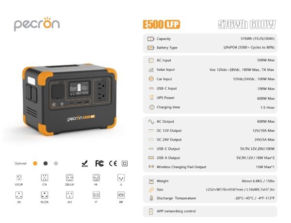 E500LFP Portable Power Station 600W 576Wh - Image 3