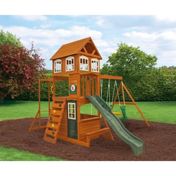 Kidkraft Cranbrook Wooden Outdoor Backyard Swing Set / Playset With Monkey Bars, Glider - Image 2
