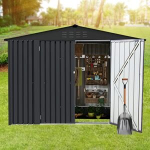 Outdoor Metal Storage Shed with Double Lockable Doors,Compact Bike Shed for Garden, Backyard, Pool, Patio Utility, Tool Storage