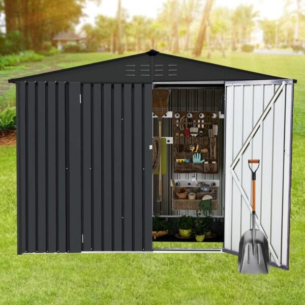 Outdoor Metal Storage Shed with Double Lockable Doors,Compact Bike Shed for Garden, Backyard, Pool, Patio Utility, Tool Storage