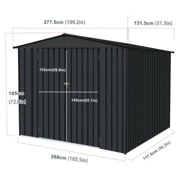 Outdoor Metal Storage Shed with Double Lockable Doors,Compact Bike Shed for Garden, Backyard, Pool, Patio Utility, Tool Storage - Image 6