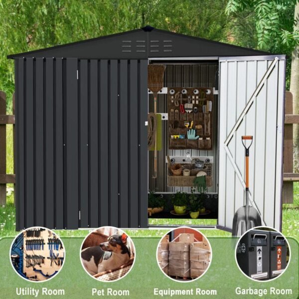 Outdoor Metal Storage Shed with Double Lockable Doors,Compact Bike Shed for Garden, Backyard, Pool, Patio Utility, Tool Storage - Image 3