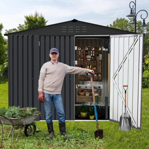 Outdoor Metal Storage Shed with Double Lockable Doors,Compact Bike Shed for Garden, Backyard, Pool, Patio Utility, Tool Storage - Image 2