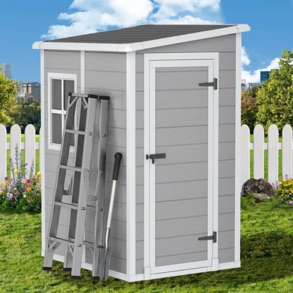 Outdoor Storage Shed, 5x4 FT Resin Shed with Floor, Weather-Resistant Plastic Garden Shed - Image 6