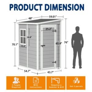 Outdoor Storage Shed, 5x4 FT Resin Shed with Floor, Weather-Resistant Plastic Garden Shed