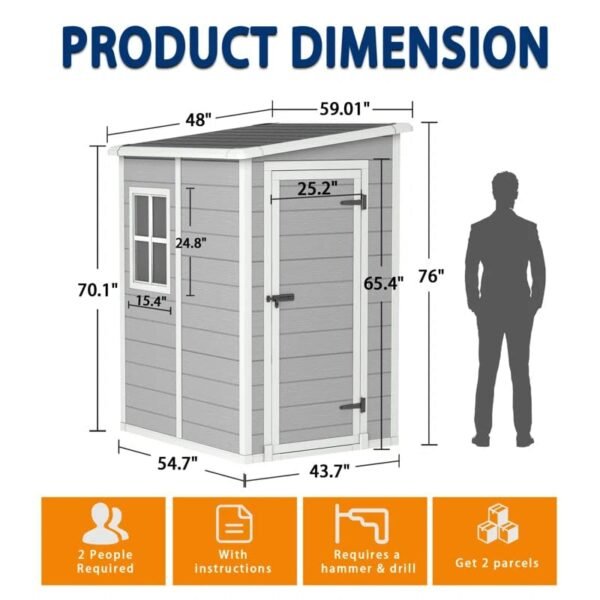 Outdoor Storage Shed, 5x4 FT Resin Shed with Floor, Weather-Resistant Plastic Garden Shed