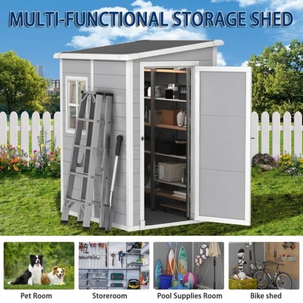 Outdoor Storage Shed, 5x4 FT Resin Shed with Floor, Weather-Resistant Plastic Garden Shed - Image 2
