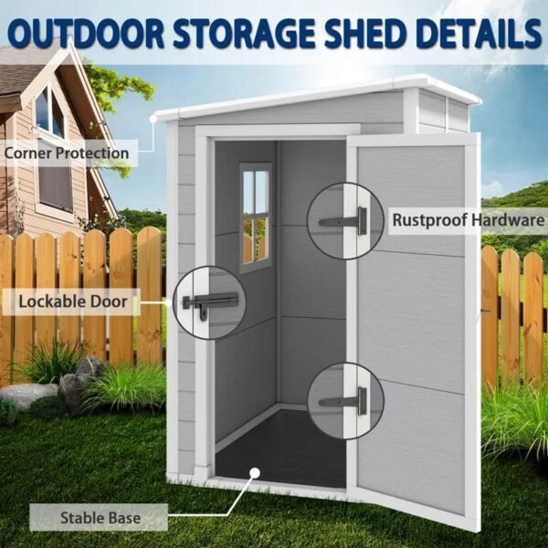 Outdoor Storage Shed, 5x4 FT Resin Shed with Floor, Weather-Resistant Plastic Garden Shed - Image 4
