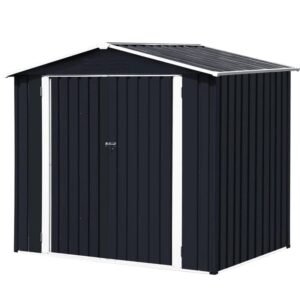 Outdoor Storage Shed Waterproof 4.2x7 Ft, Heavy Duty Metal Outside Utility Tool Portable Shed House With Lockable Doors For Patio Backyard Garden, Black