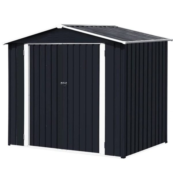Outdoor Storage Shed Waterproof 4.2x7 Ft, Heavy Duty Metal Outside Utility Tool Portable Shed House With Lockable Doors For Patio Backyard Garden, Black
