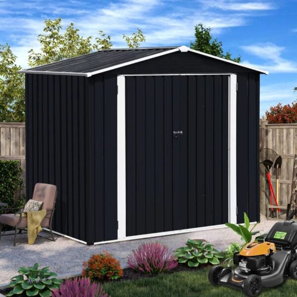 Outdoor Storage Shed Waterproof 4.2x7 Ft, Heavy Duty Metal Outside Utility Tool Portable Shed House With Lockable Doors For Patio Backyard Garden, Black - Image 7