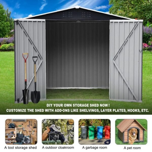 Outdoor Storage Shed Waterproof 4.2x7 Ft, Heavy Duty Metal Outside Utility Tool Portable Shed House With Lockable Doors For Patio Backyard Garden, Black - Image 3