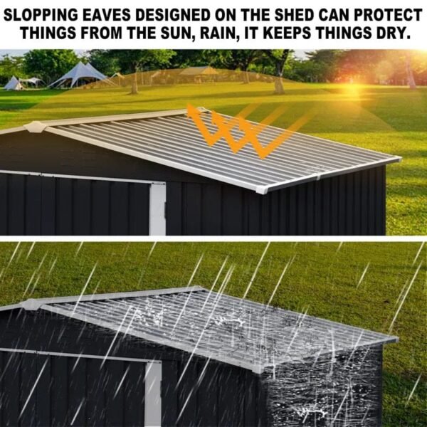Outdoor Storage Shed Waterproof 4.2x7 Ft, Heavy Duty Metal Outside Utility Tool Portable Shed House With Lockable Doors For Patio Backyard Garden, Black - Image 4