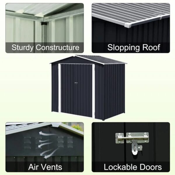 Outdoor Storage Shed Waterproof 4.2x7 Ft, Heavy Duty Metal Outside Utility Tool Portable Shed House With Lockable Doors For Patio Backyard Garden, Black - Image 5