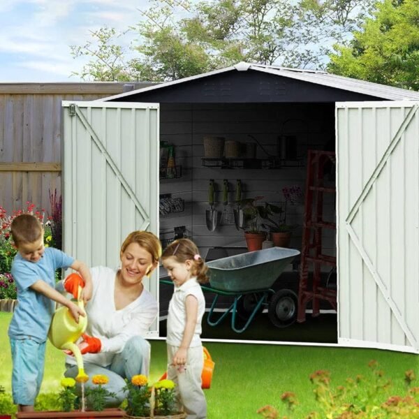 Outdoor Storage Shed Waterproof 4.2x7 Ft, Heavy Duty Metal Outside Utility Tool Portable Shed House With Lockable Doors For Patio Backyard Garden, Black - Image 6