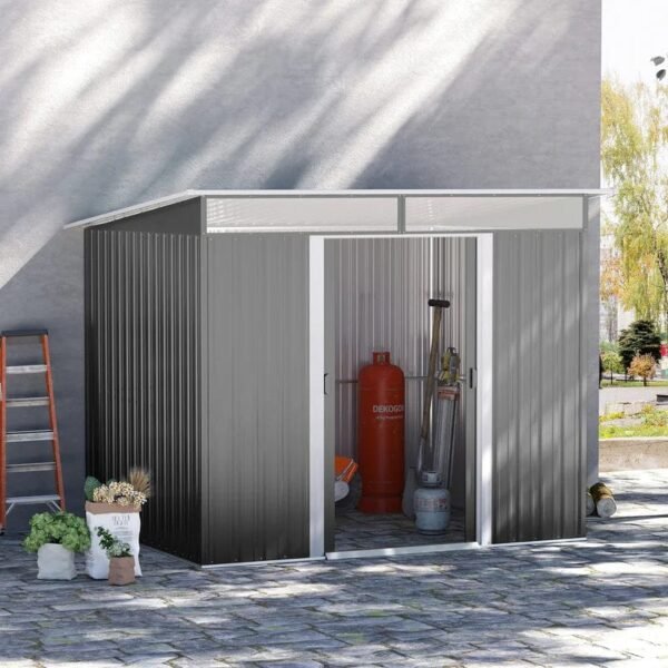 Outsunny 6'' X 8.5'' Outdoor Metal Garden Shed Utility Tool Storage Steel Backyard House, Grey - Image 5