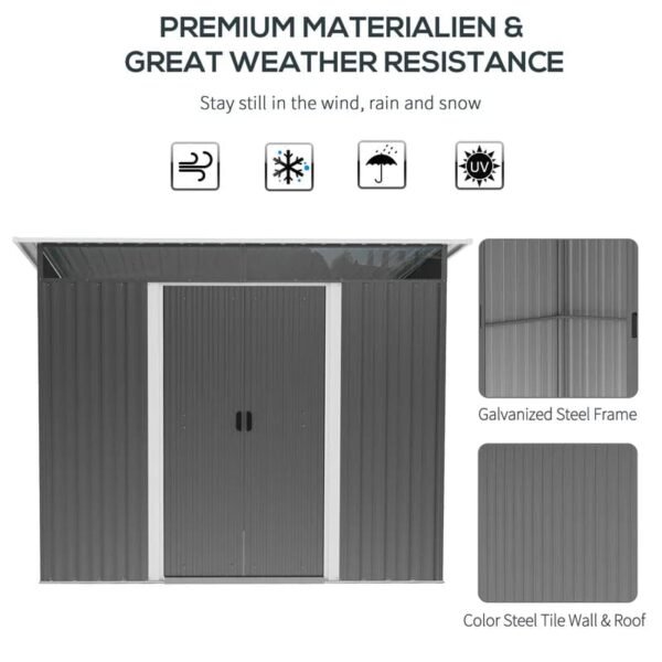 Outsunny 6'' X 8.5'' Outdoor Metal Garden Shed Utility Tool Storage Steel Backyard House, Grey - Image 6