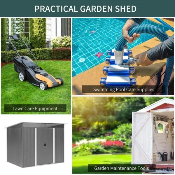 Outsunny 6'' X 8.5'' Outdoor Metal Garden Shed Utility Tool Storage Steel Backyard House, Grey - Image 7