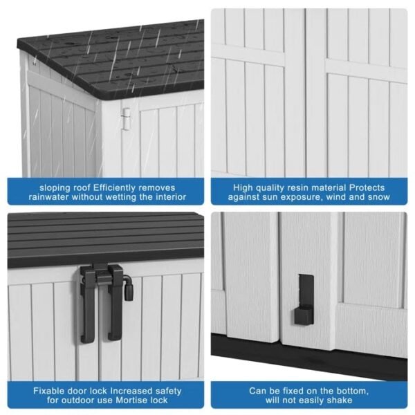 Resin Tool Shed, 36 Cu Ft Waterproof Outdoor Horizontal Storage, Weather-resistant Utility Shed With Air Vent For Trash And Lockable Doors, Garden Tools （black And White） - Image 5
