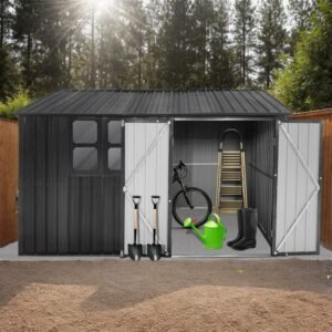 Storage Shed with Window, 10'x8' Metal Outdoor Storage Shed for Backyard, Metal Shed for Tool, Black