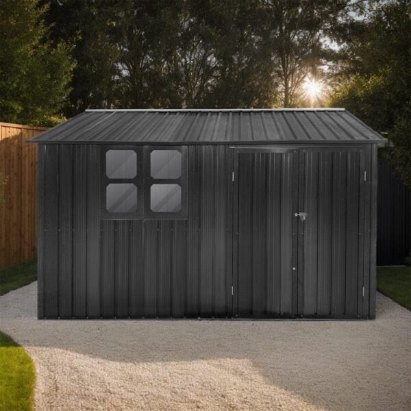 Storage Shed with Window, 10'x8' Metal Outdoor Storage Shed for Backyard, Metal Shed for Tool, Black - Image 8