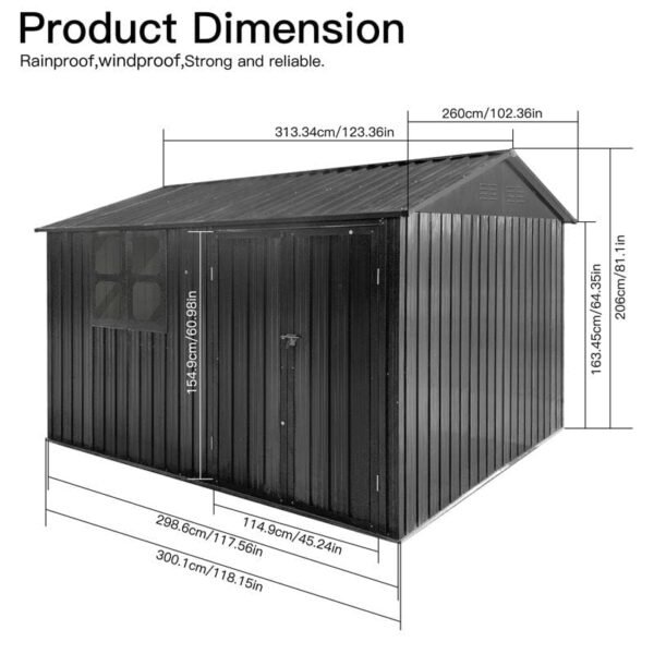 Storage Shed with Window, 10'x8' Metal Outdoor Storage Shed for Backyard, Metal Shed for Tool, Black - Image 6