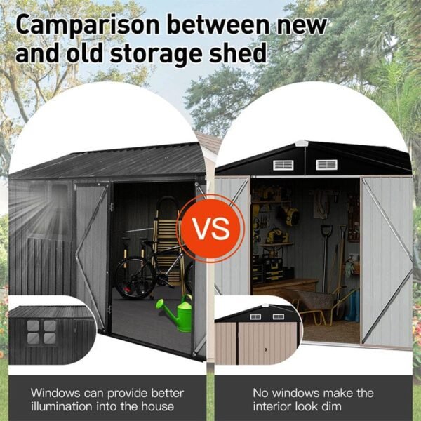 Storage Shed with Window, 10'x8' Metal Outdoor Storage Shed for Backyard, Metal Shed for Tool, Black - Image 5