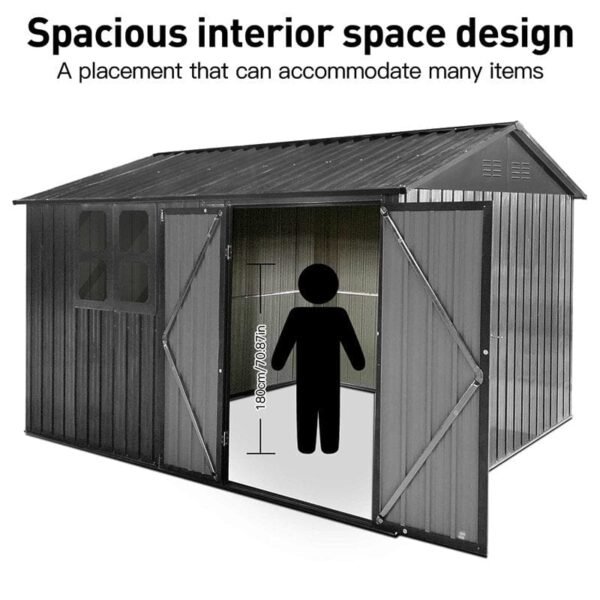 Storage Shed with Window, 10'x8' Metal Outdoor Storage Shed for Backyard, Metal Shed for Tool, Black - Image 4