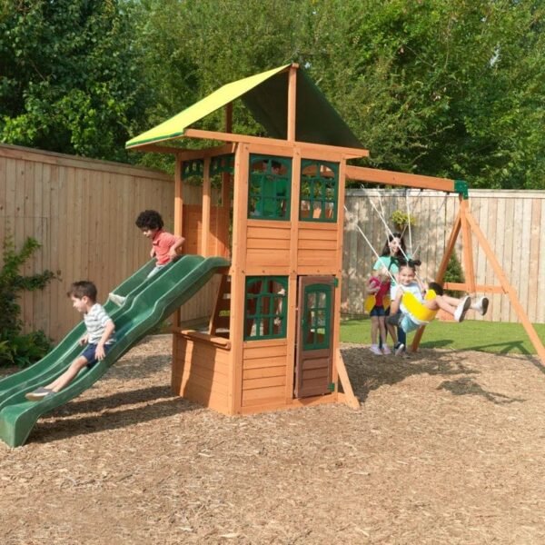 Sportspower Oak Grove Wooden Swing Set with Lifetime Warranty on 8' Blow Molded Slide - Image 2