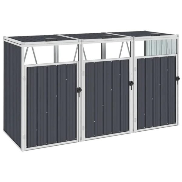 Vidaxl Triple Garbage Bin Shed Anthracite 83.9"X31.9"X47.6" Steel - Image 4