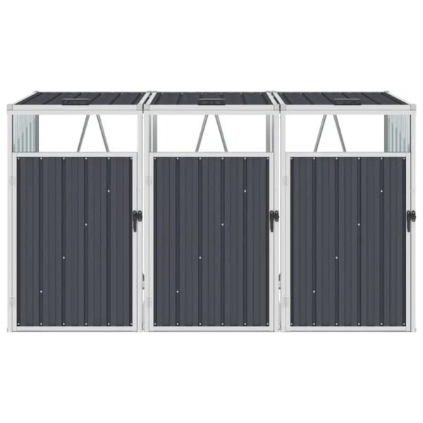 Vidaxl Triple Garbage Bin Shed Anthracite 83.9"X31.9"X47.6" Steel