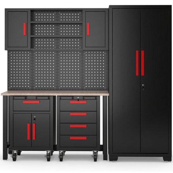 WFX Utility™ 6pcs Garage Cabinets And Storage System Set With Pegboard & Rubber Wood Worktop - Image 2