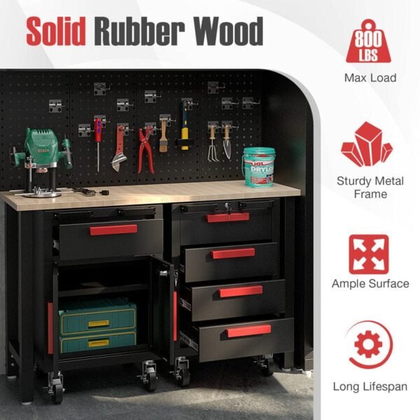 WFX Utility™ 6pcs Garage Cabinets And Storage System Set With Pegboard & Rubber Wood Worktop - Image 9