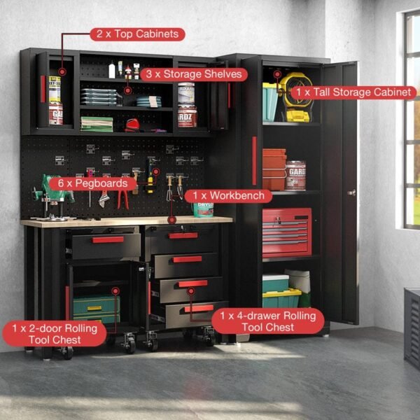 WFX Utility™ 6pcs Garage Cabinets And Storage System Set With Pegboard & Rubber Wood Worktop - Image 5
