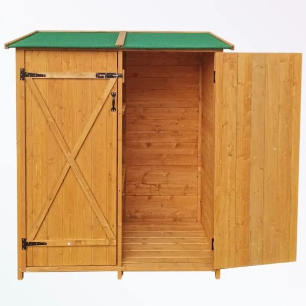 Wooden shed with two doors and shelves - Image 6