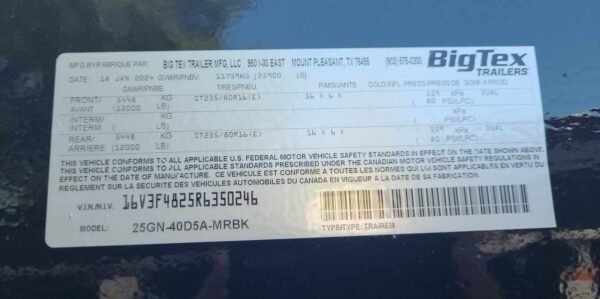 40 Foot Big Tex Heavy Duty Tandem Dual Wheel Axle Black Gooseneck Trailer (25GN-40D5A-MRBK)) - Image 4
