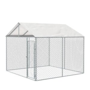 10’ x 10’ Outdoor Dog Kennel Playpen w/Cover, Outdoor Dog Runner, Pet Exercise House, Lockable Gate, 6’ Chain-Link Fence, TMG-DCP1010
