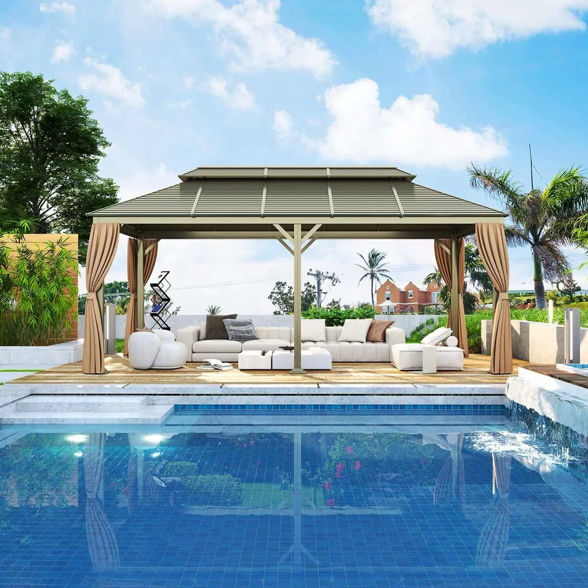 10’ x 20’ Hardtop, Double Tier Steel Roof Patio Gazebo, Mosquito Nets & Curtains Included, TMG-LGZ21 - Image 4